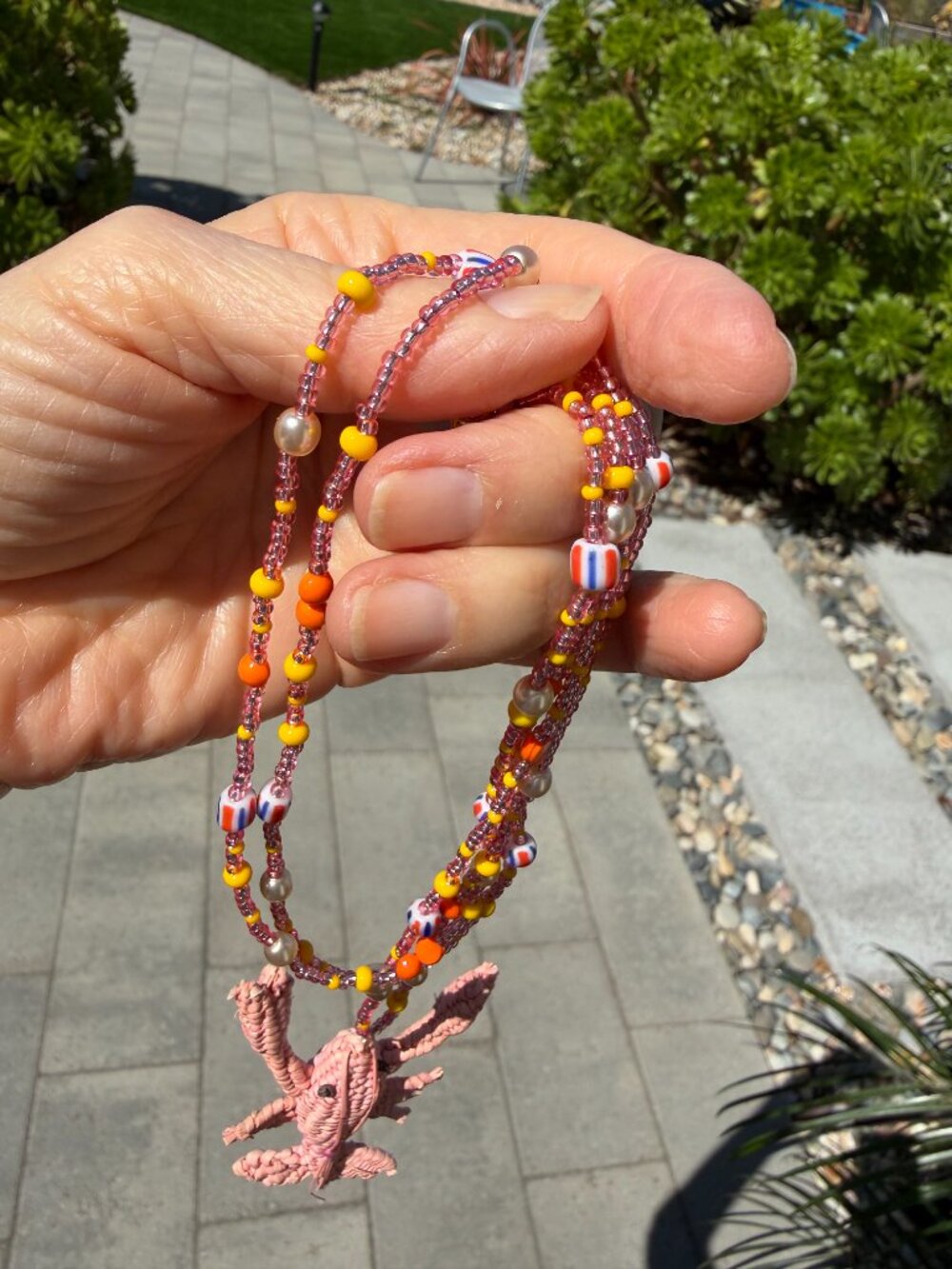 Adorable woven lobster pendant on colorful beaded necklace, 36" - Picture 5 of 7